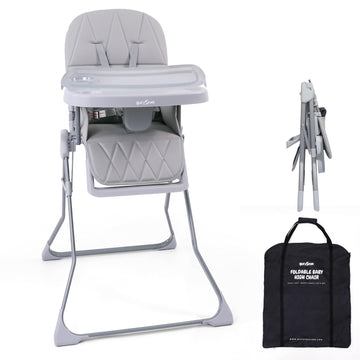 Bicystar Foldable Baby High Chair With Easy Clean Double-Layer Tray, Adjustable Foot Rest, Safety First 5 Point Harness, Compact