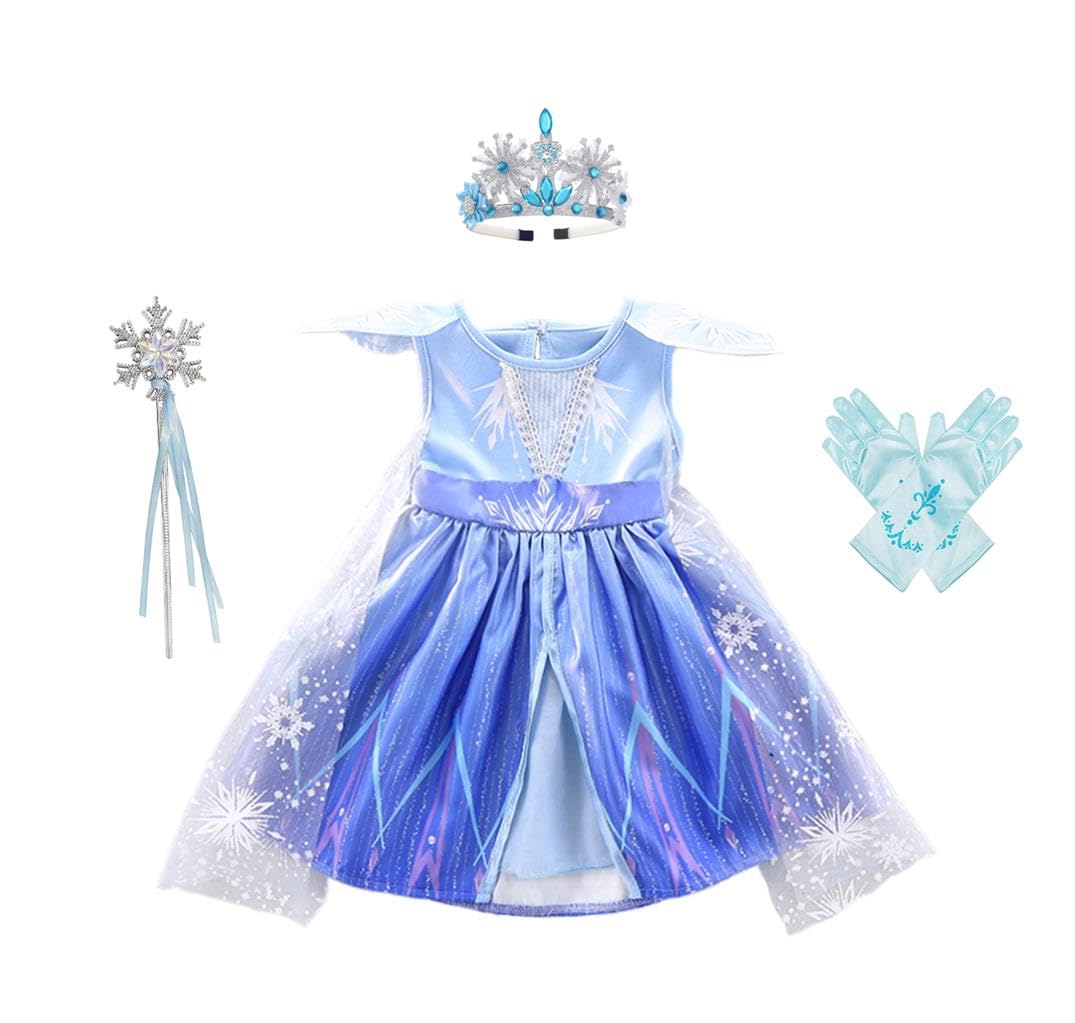 Dressy Daisy Baby Girl Snow Queen Dress up Costume Birthday Party Dress Outfit with Crown Accessories Size 3-6 Months Blue 267