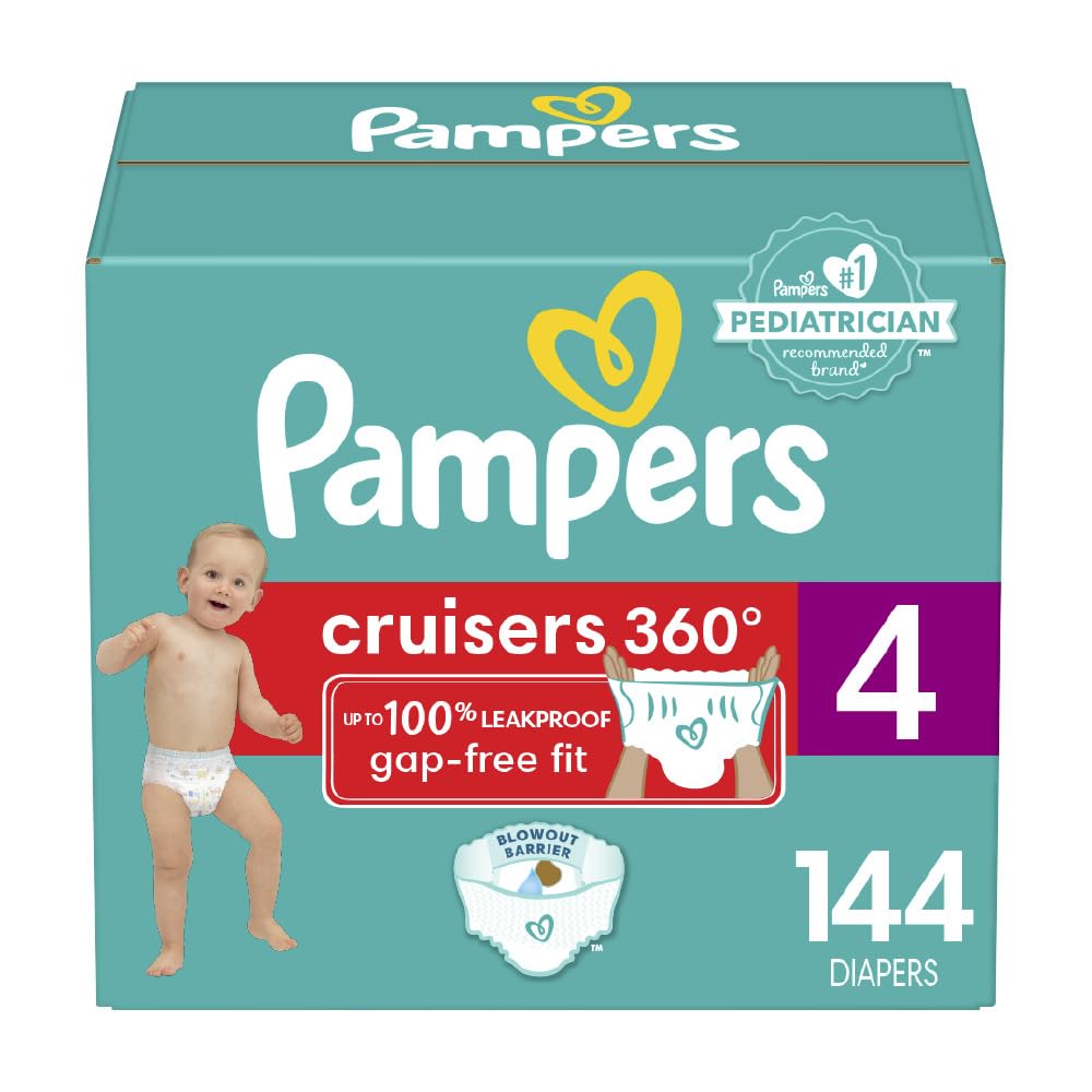 Pampers Diapers - Cruisers 360 - Size 4, 144 Count, Babyproof Up To 100% Leakproof Pull-On Diaper