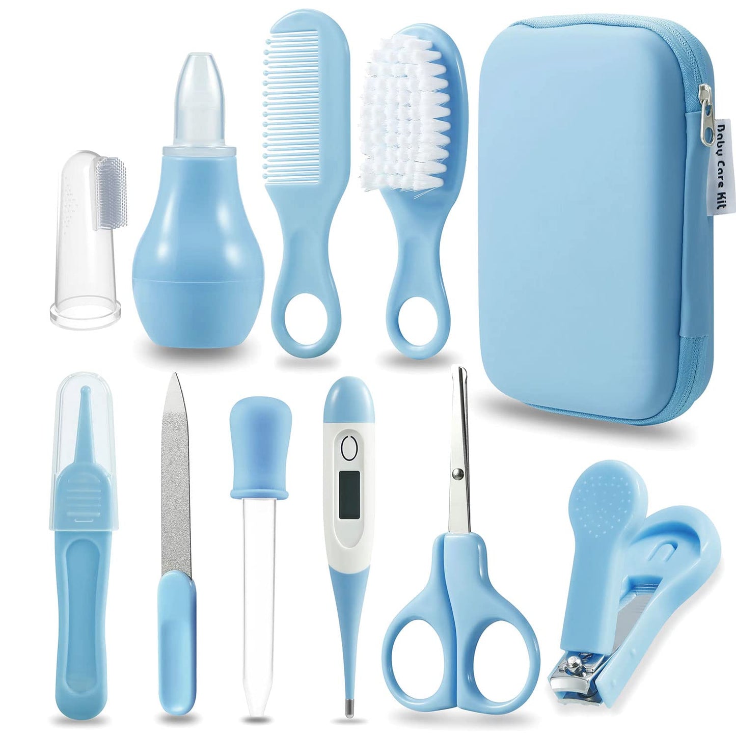 Pandaear Baby Healthcare And Grooming Kit, Baby Safety Set Baby Comb, Brush, Finger Toothbrush, Nail Clippers, Scissors, Nasal A