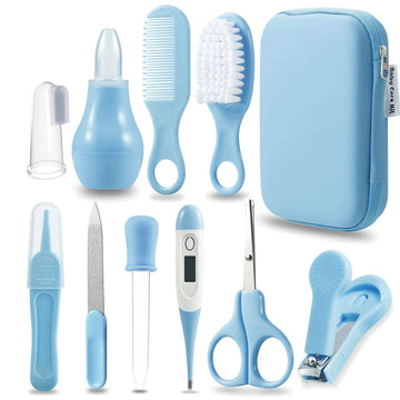 Pandaear Baby Healthcare And Grooming Kit, Baby Safety Set Baby Comb, Brush, Finger Toothbrush, Nail Clippers, Scissors, Nasal A