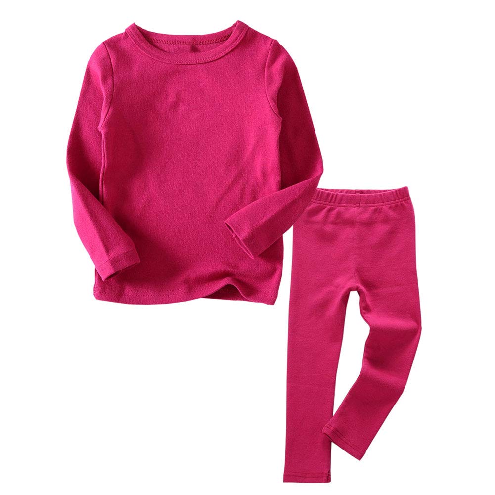 Little Boys Girls Long Johns Thermal Underwear Set 2PC Crewneck Tops and Bottom Toddler Kids Pajamas Warm Jammies,(17yrs), Rose