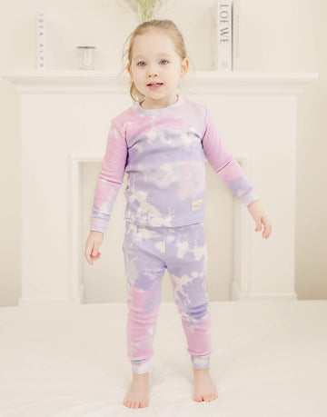 Vaenait Baby Kids Junior 100% Cotton Sleepwear Pajamas 2Pcs Set Tiedye-Bluepurple-250 M
