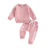 Toddler Baby Girl Clothes Conttrast Color Fall Winter Outfit Long Sleeve Sweatshirts and Pants Newborn Infant Set (Plaid Pink, 1