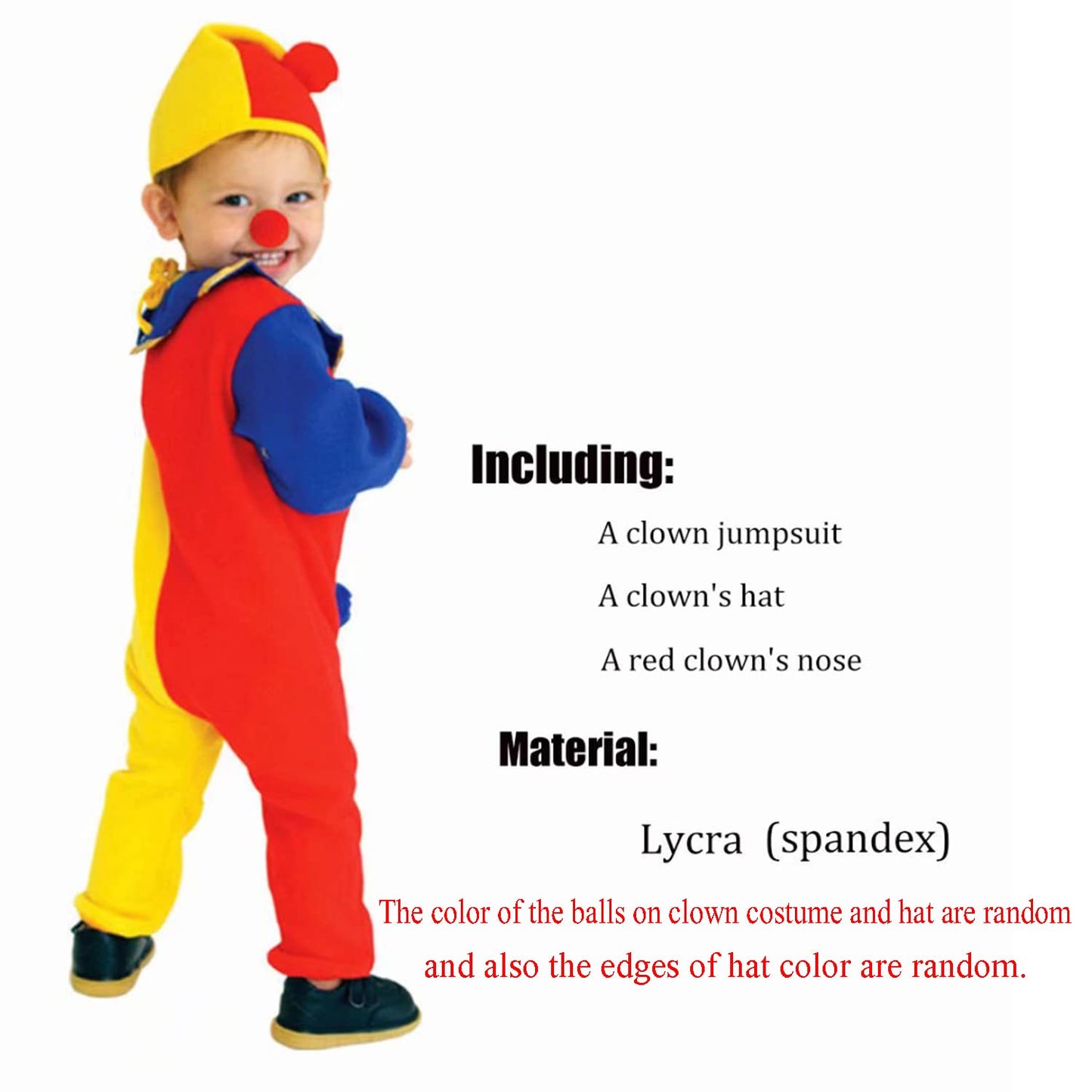 Qiaoniuniu Halloween Child'S Clown Costume Kids Baby Jumpsuits Toddlers Dress Up With Clown Nose And Clown Hat 6-9 Years Old