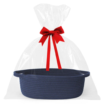 WILLITAT Small Baskets for Gifts Empty, 13x 9x 5 Woven Gift Basket with Bag and Ribbon, Cotton Rope Kids Dog Cat Toy Bin Box, Cu