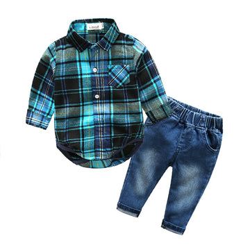 Kimocat Baby Boys Clothing Set Fashion Casual Suit Long Sleeve And Denim Pants