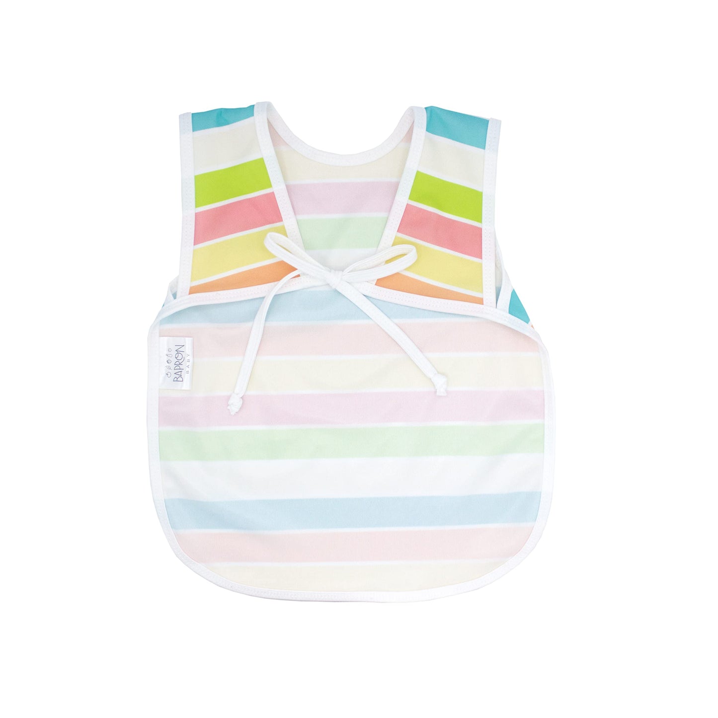 Bapronbaby Rainbow Stripes Bapron - No Neck Tie Safer Bib For Baby & Toddler - Soft Waterproof Stain Resistant - Machine Washabl