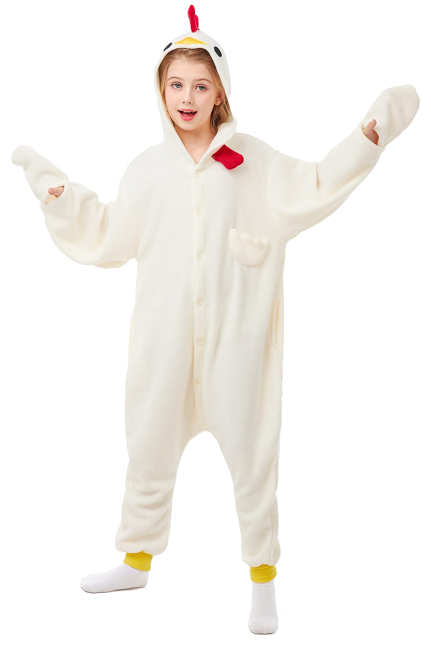 Canasour Chicken Onesie Kids Halloween Cosplay Costume Girls One Piece Rooster Pjs Anime Unisex Hoodie Pajamas For 6-8 Years Boy