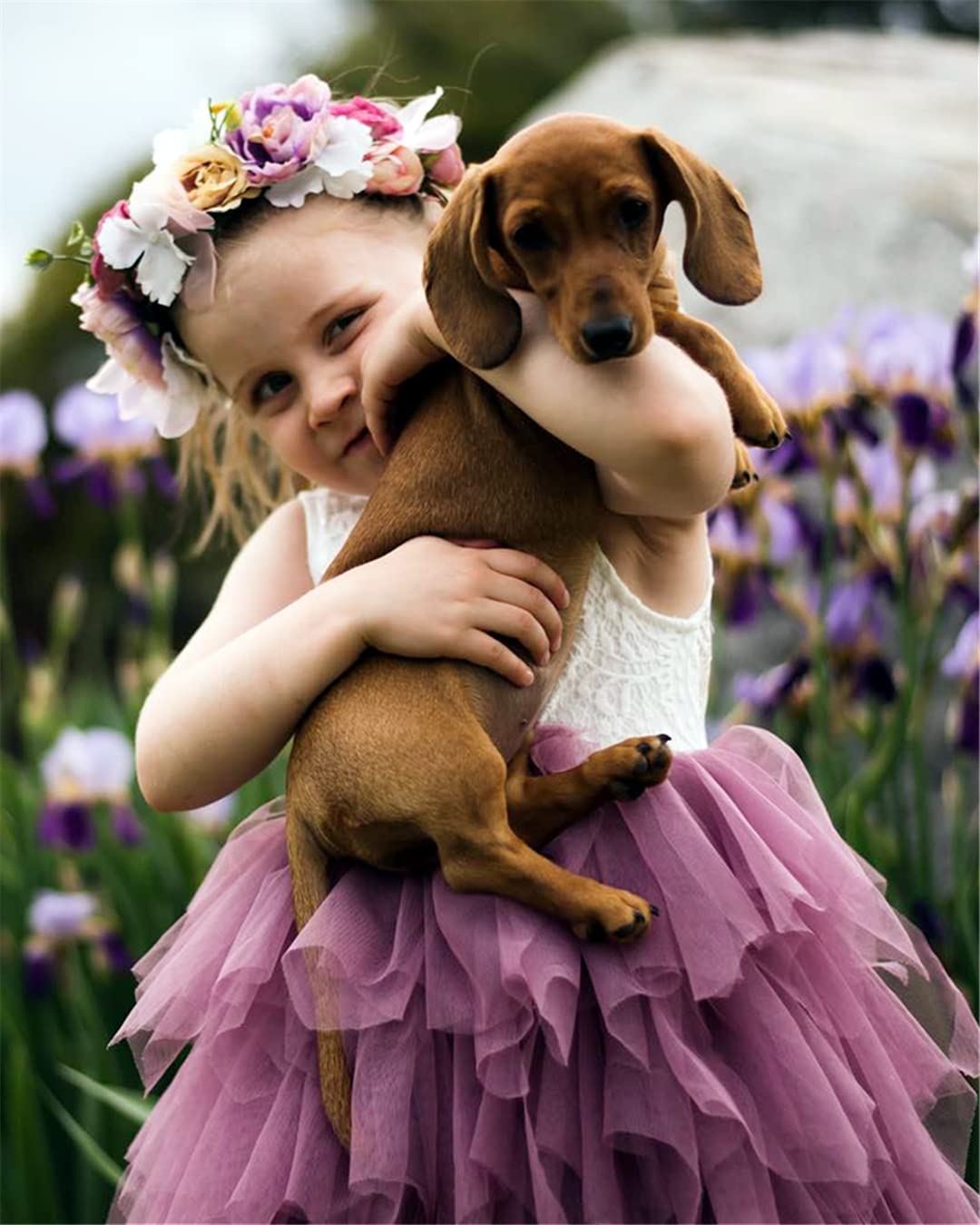 2Bunnies Girl Peony Lace Back A-Line Tiered Tutu Tulle Flower Girl Dress (Mauve Sleeveless Short, 3T)