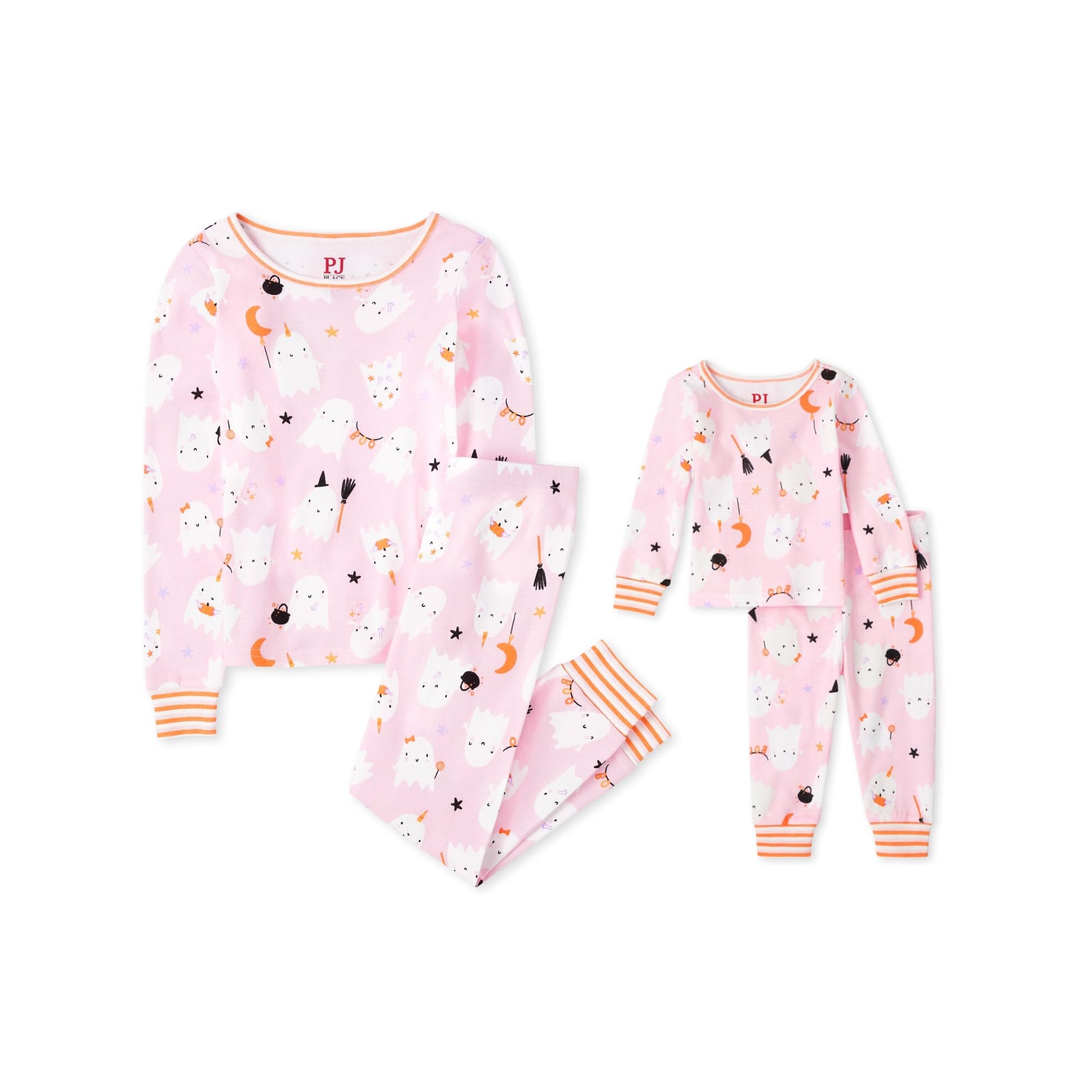 The Children'S Place Baby Girls Family Matching Christmas Holiday Sets, Snug Fit 100% Cotton, Pajama Set, Hlwn Pnk Ghost, 9-12 M