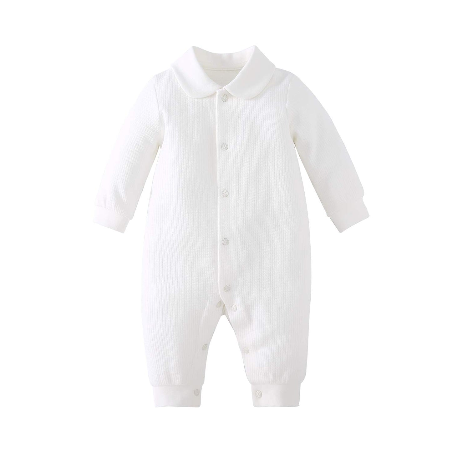 Pureborn Newborn Unisex Baby Boys Girls Spring Fall Romper Jumpsuit - Solid White Long Sleeve Jumpsuit Clothes For Christening B