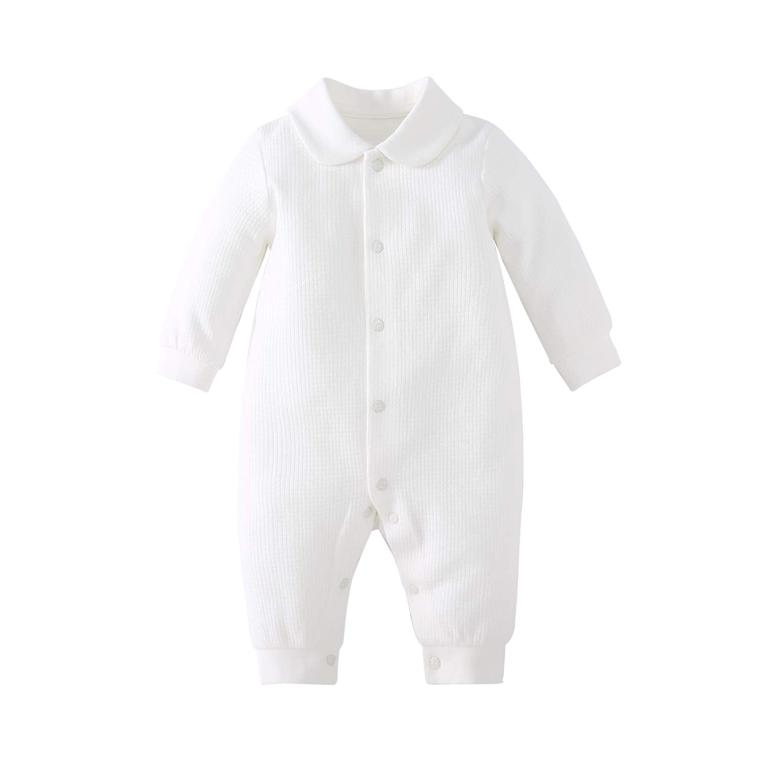 Pureborn Newborn Unisex Baby Boys Girls Spring Fall Romper Jumpsuit - Solid White Long Sleeve Jumpsuit Clothes For Christening B