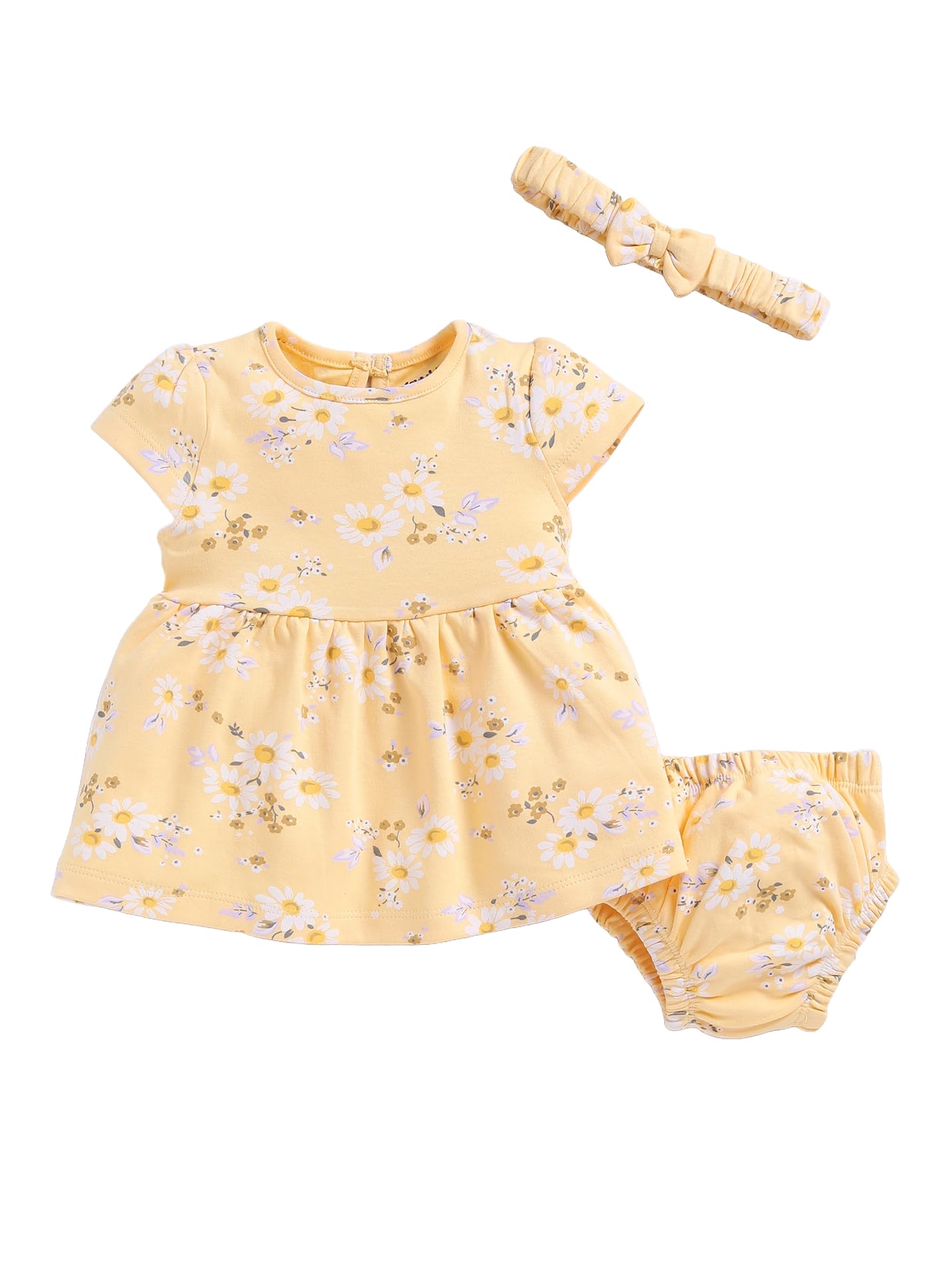 Smart Baby Cotton Frock Set With Headband & Bloomer For Baby Girls  Soft Interlock Cotton Short Sleeves Girl Dress (Yellow Colo