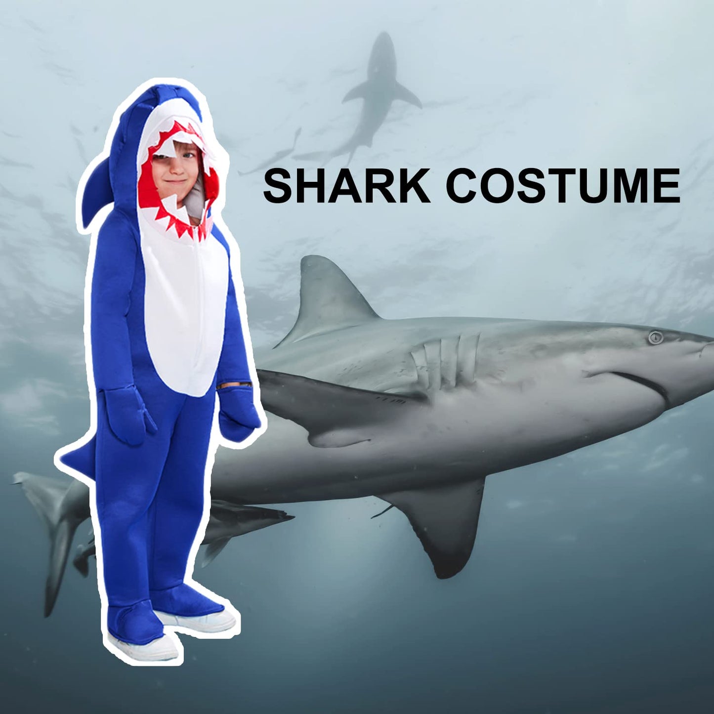 Reneecho Boy'S Shark Costume Halloween Kids Sea Animal Suit Onesie Shark Tail Fin Dress