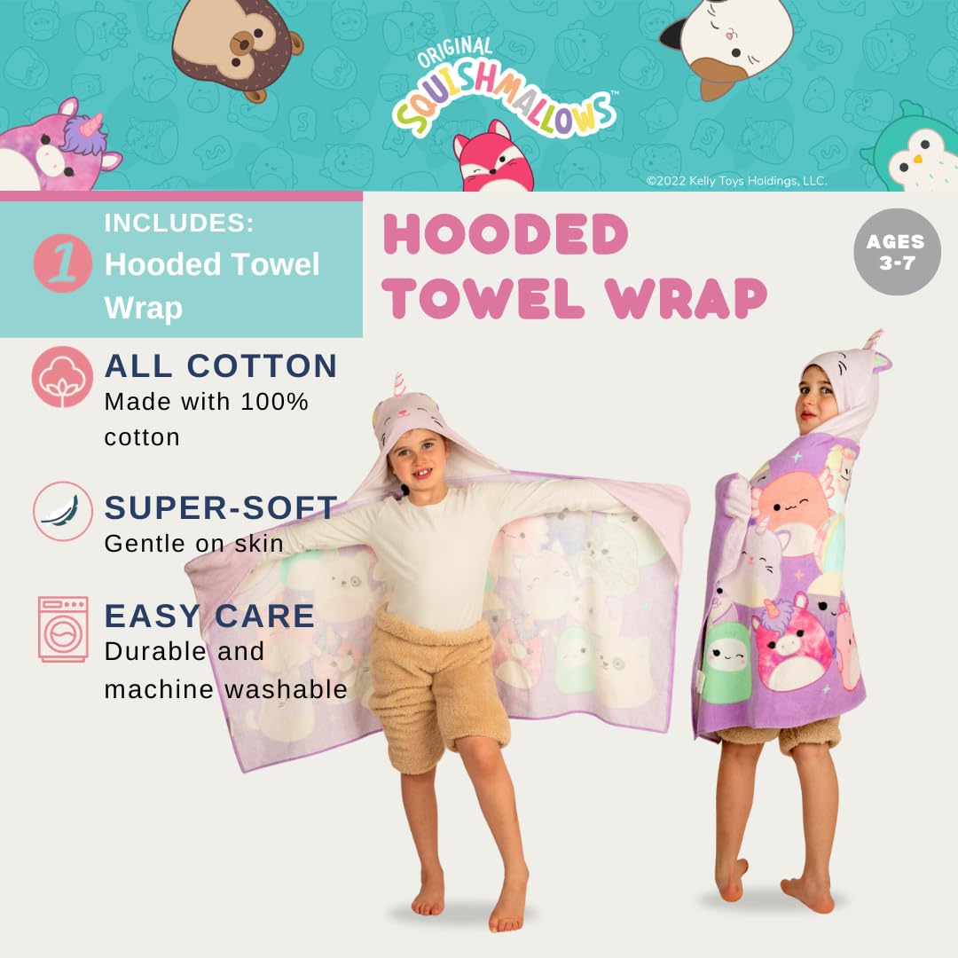 Franco Squishmallows Kids Super Soft Bath/Pool/Beach Soft Cotton Terry Hooded Towel Wrap, 24 In X 50 In, (Officially Licensed Pr