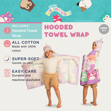 Franco Squishmallows Kids Super Soft Bath/Pool/Beach Soft Cotton Terry Hooded Towel Wrap, 24 In X 50 In, (Officially Licensed Pr