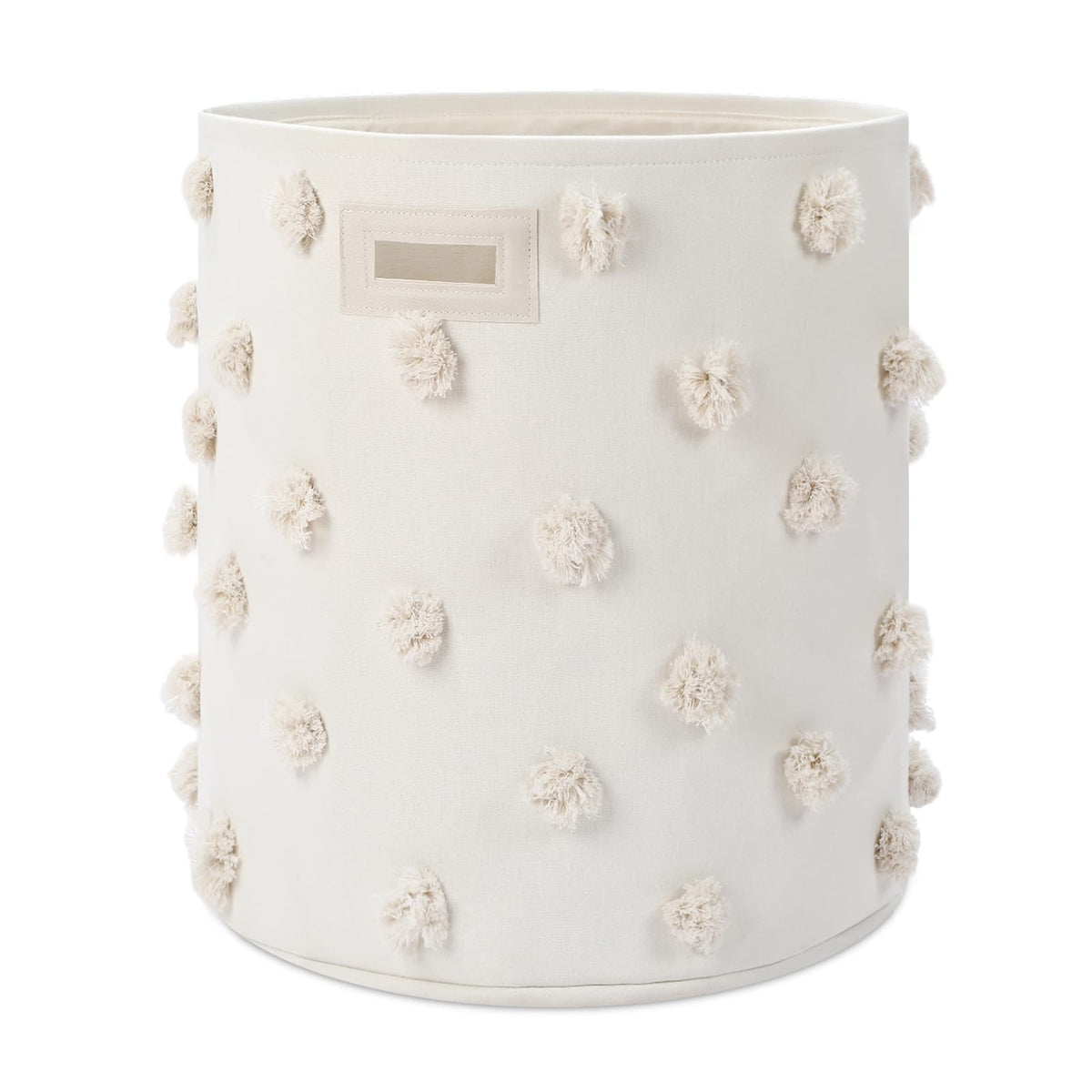 Sunnymove Beige 17.5 D x 20.8 H Pom Pom Basket Bin Large Cotton Canvas Laundry Hamper Baby Girl Laundry Basket Storage, Baby N