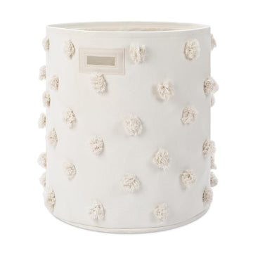 Sunnymove Beige 17.5 D x 20.8 H Pom Pom Basket Bin Large Cotton Canvas Laundry Hamper Baby Girl Laundry Basket Storage, Baby N