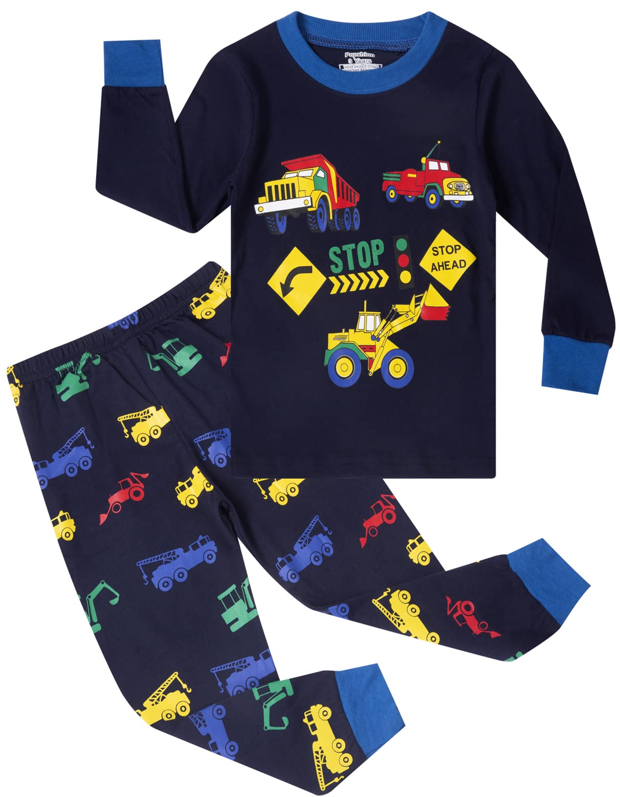 Boys Pajamas Truck Long Sleeve Cotton Pjs Toddler Excavator Clothes Set Winter Sleepwear 2 Piece Kids Construction Pj 10T
