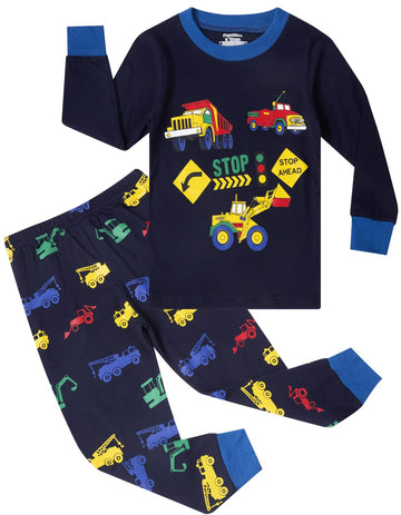 Boys Pajamas Truck Long Sleeve Cotton Pjs Toddler Excavator Clothes Set Winter Sleepwear 2 Piece Kids Construction Pj 10T