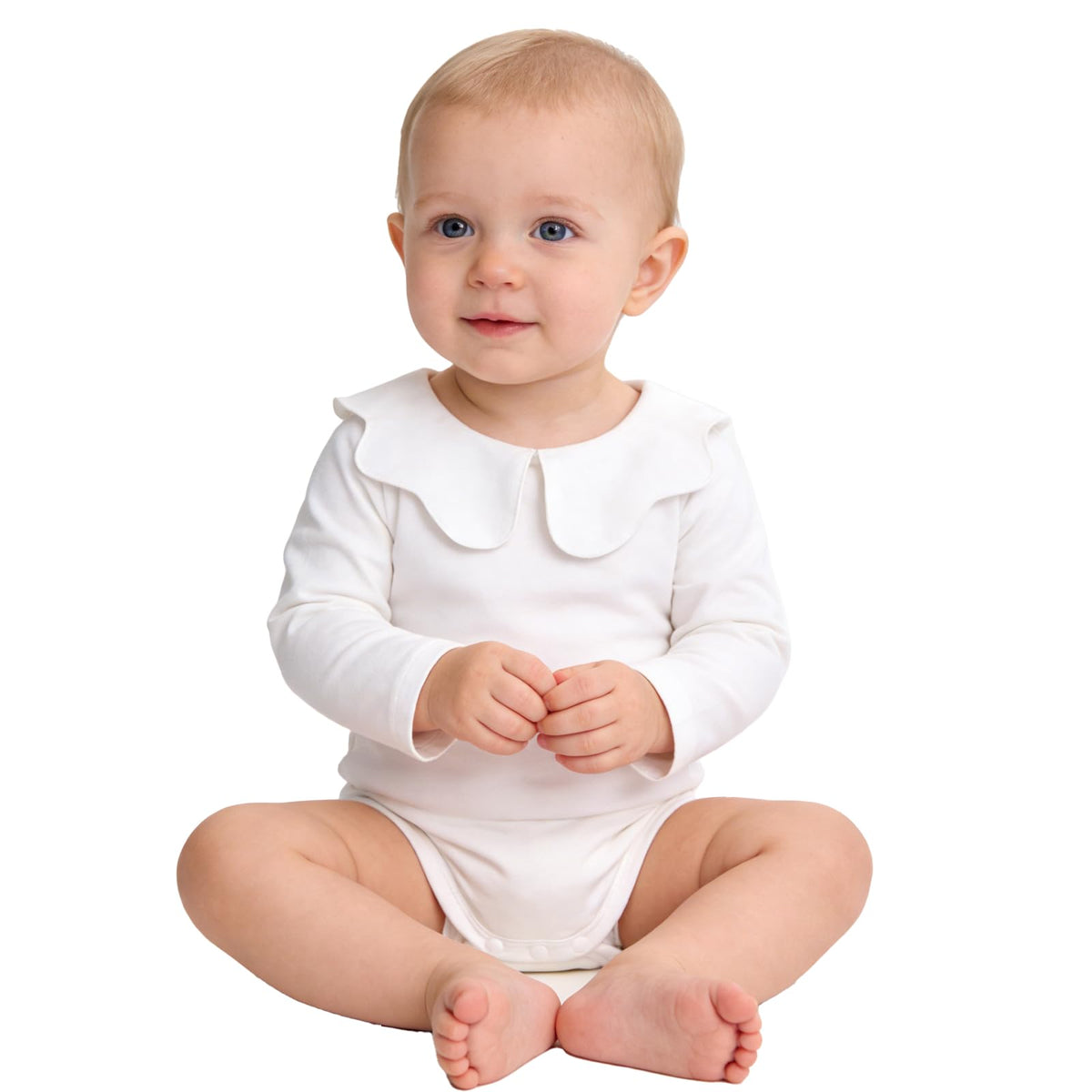 Zfzdren 024M Infant Girls Ruffle Collar Bodysuit Baby Girl Casual Romper Toddler Solid Color Jumpsuit Winter Clothes, White Lon