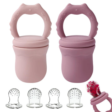 Socub 2 Pack Mesh Fruit Food Feeder Teether, Silicone Frozen Feeders For 3M+ Baby Safe Self Feeding, 3 Sizes Food Pouches Includ
