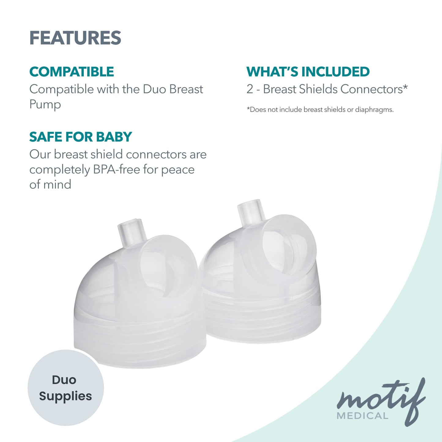 Motif Duo Breastshield Connectors, Replacement Parts For Breast Pump, Attaches To Motif Milk Collection Containers