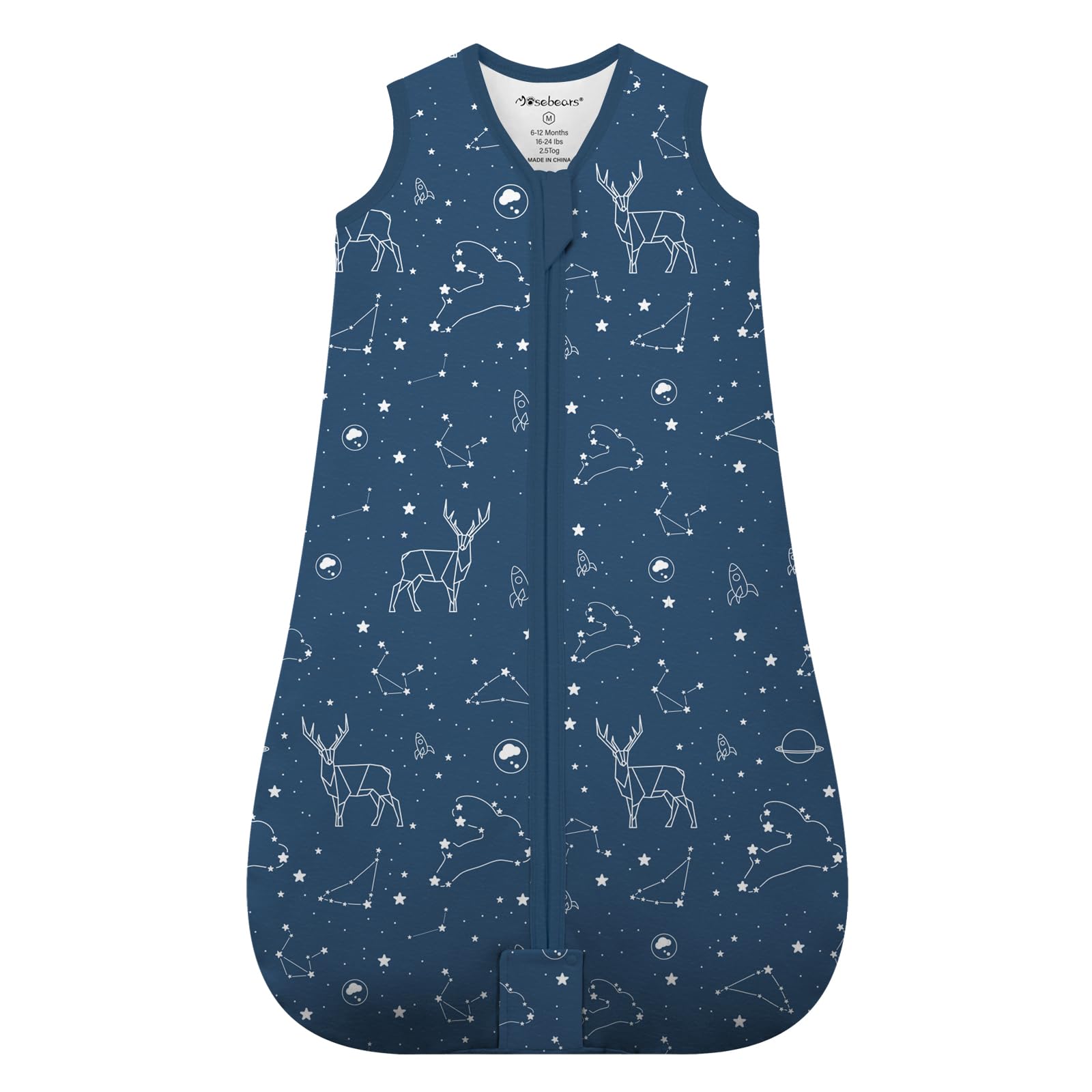 Mosebears Sleep Sack Baby Winter Wearable Blanket with 2-Way Zipper,2.5 TOG Cotton Sleep Sack Unisex(Navy Blue,12-18 Months)