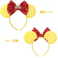 Razko Sparkle Minnie Ears Headband - Yellow-Red Bow - One Size Fits All - Hairband Or Minnie Ears Headband For Party, Disney Tri