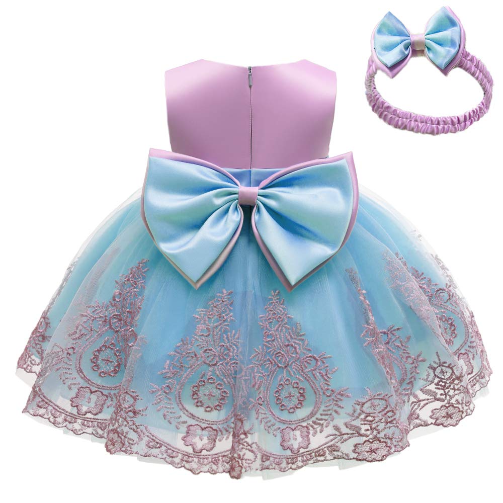 Cmmchaah Flower Girls Dresses Wedding Baby Birthday Party Christmas Easter Pageant Event Prom Dress (Purple+Blue,90)