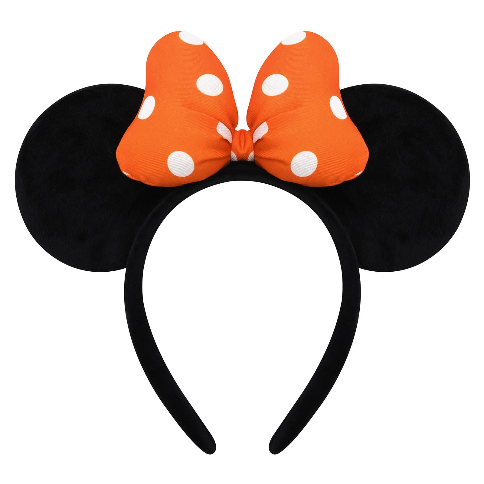 ODOCARE Handmade Mouse Ears Headband for Women and Girls, Polka Dot Bow Mouse Ears Costume Accessories(Orange-White Dots)