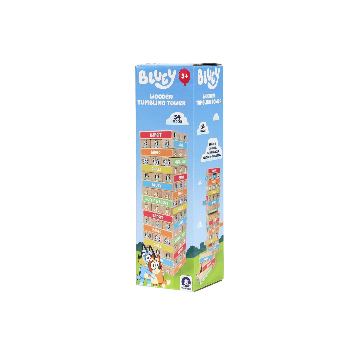 BLUEY Tumbling Tower - 54 Colorful Wooden Blocks - Fun Family Game - FSC Certified for Children 3 Years and Up