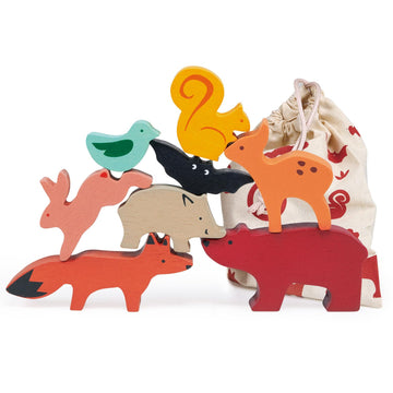Mentari Toys - Happy Stacking Forest - 8pc Wooden Stacking Toy for Toddlers - Colorful Nature Theme Balancing Activity Toy with 