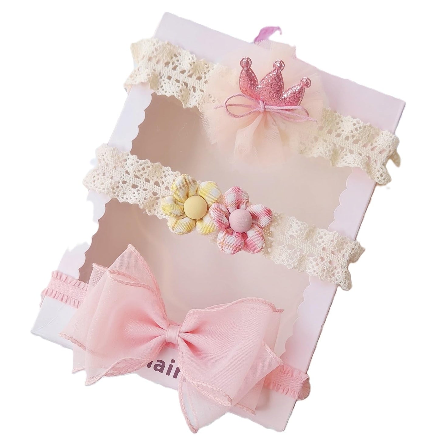 Syga Kids Hair Accessories, Baby Girl Bow Tie Headbands, Pink And White