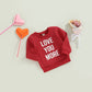 Beqeuewll Baby Boy Girl Valentines Day Outfit Love You More Letter Baby Sweatshirt Long Sleeve Shirt Tops(Love You More-Red, 6-1