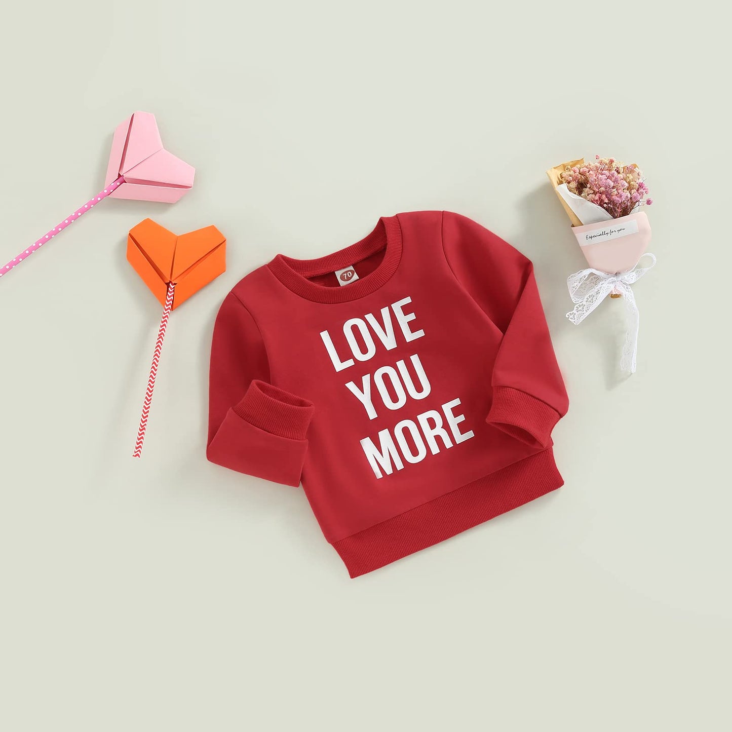 Beqeuewll Baby Boy Girl Valentines Day Outfit Love You More Letter Baby Sweatshirt Long Sleeve Shirt Tops(Love You More-Red, 6-1