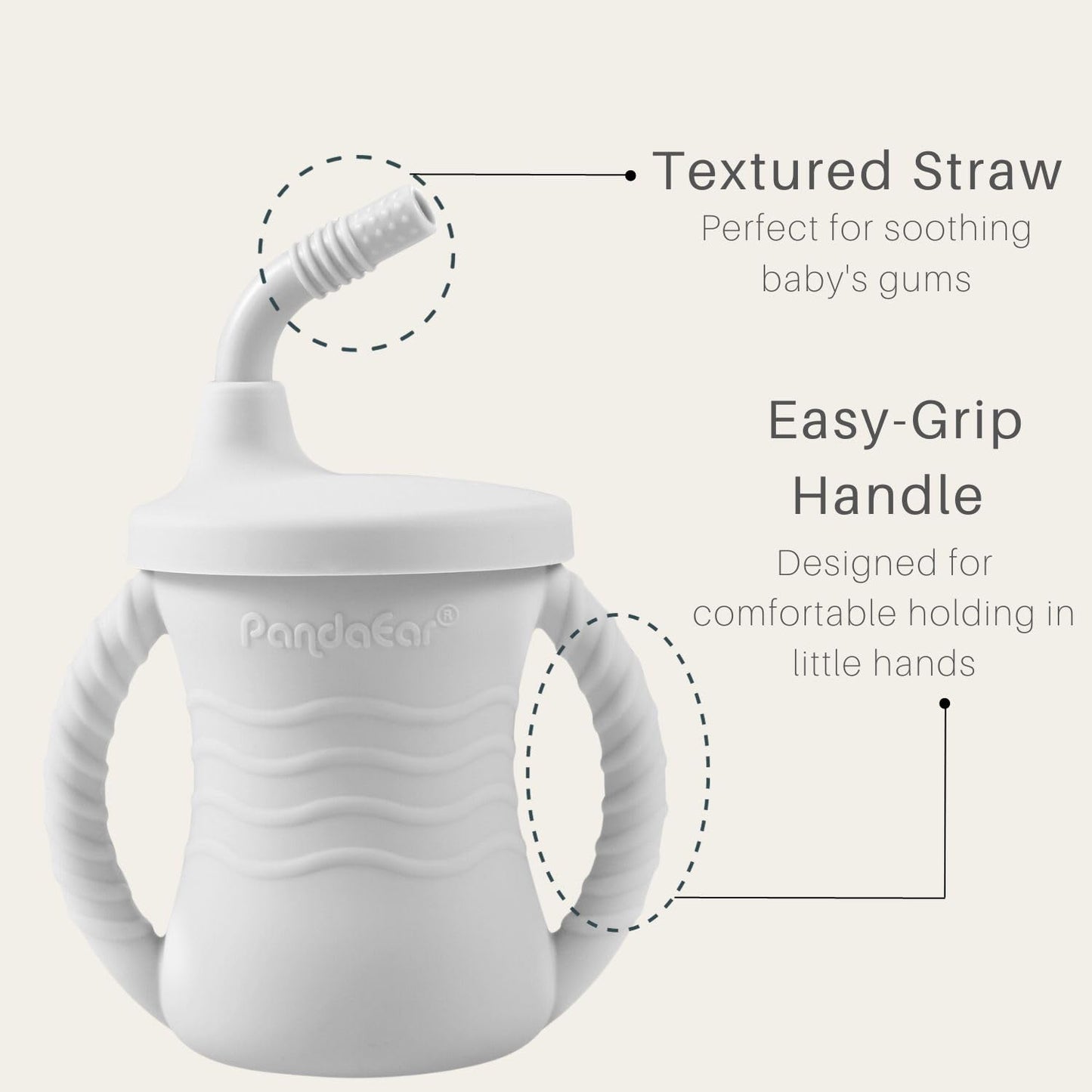 Pandaear Silicone Training Cup, 2 Pack Baby Drinking Sippy Cups With Handles & Straw For Baby And Toddler 6 Months+ (Pink&Grey)