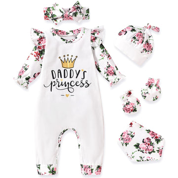 Aalizzwell Preemie Baby Girls Floral Romper Infant Jumpsuit Fall Winter Clothes Premature Coming Home Outfit Princess Daddy Flor