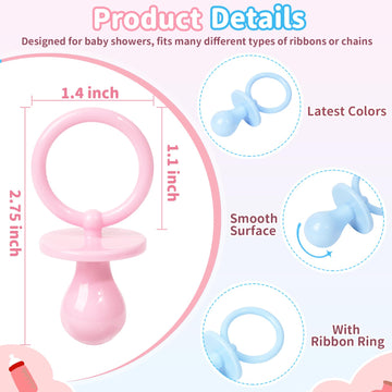 50 Pacifiers For Baby Shower Game Boy Girl, 2.75 Plastic Pacifiers Baby Shower Game, Bulk Baby Shower Pacifiers For Gender Revea