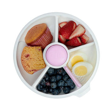 Gobe Kids Large Snack Spinner Bundle With Hand Strap And Sticker Sheet - Reusable Snack Container With 4 Compartment Dispenser &