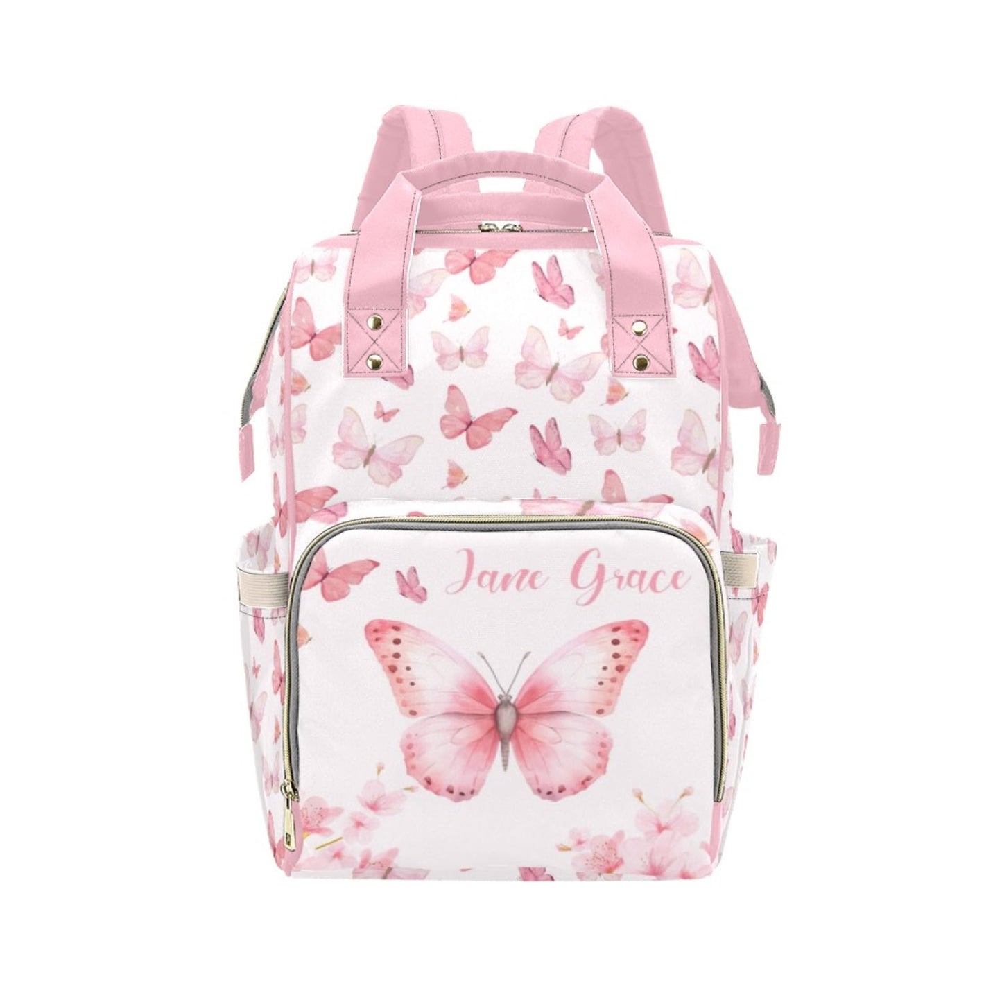 Noverbibi Custom Baby Diaper Bags with Name, Butterfly Pink Personalized Diaper Bag Backpack Mommy Bag Diaper Nappy Bags Casual 