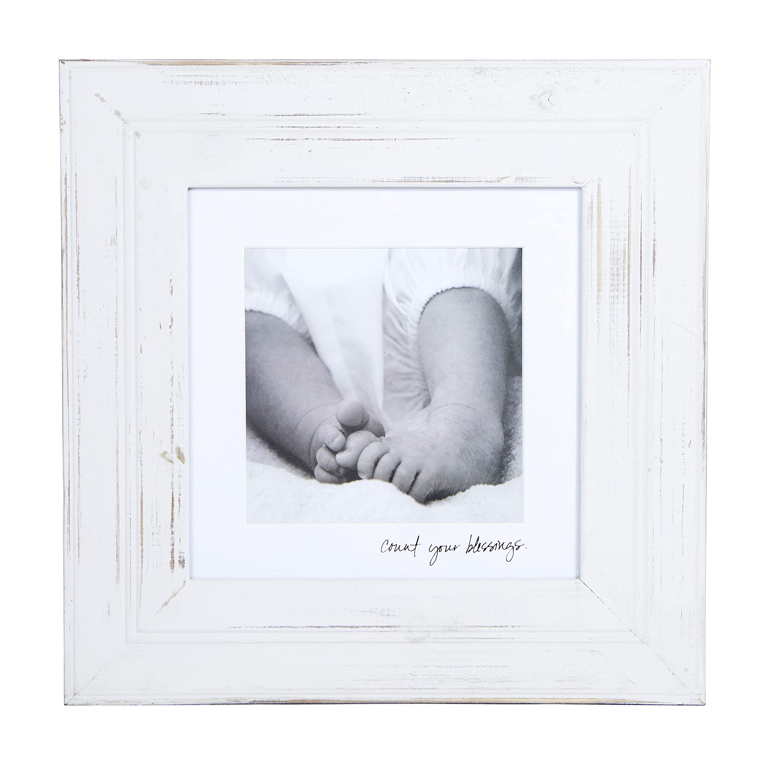 Stephan Baby Face to Face Collection 16.5 Square Distressed Wood Photo Frame, Count Your Blessings, White