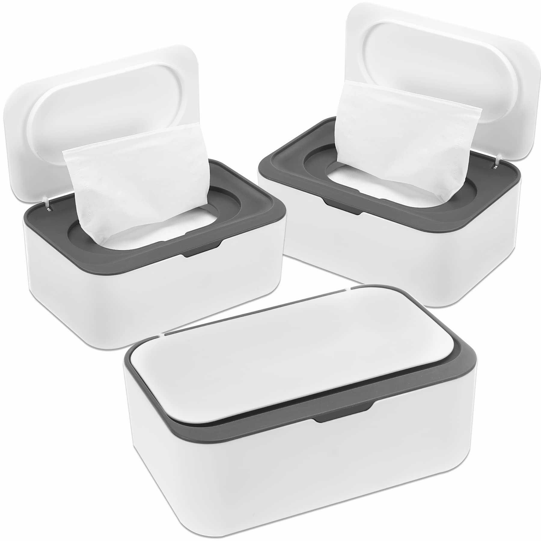 Novwang 3 Pack Baby Wipes Dispenser Wipes Holder With Lids, Keeps Wipes Fresh, Refillable Wipes Container With Sealing Design, B