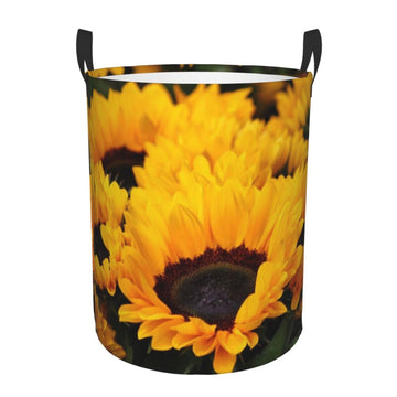 Pevtufa Flower Bush Sunflower Foldable Laundry Basket Organizer,Fabric Clothes Toy Storage Basket Nursery Hamper Storage Bin For