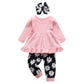 Kulcerry Toddler Baby Girl Clothes Solid Color Long Sleeve Ruffle Tops Floral Pants Headband Outfits Set (9-12 Months, Pink