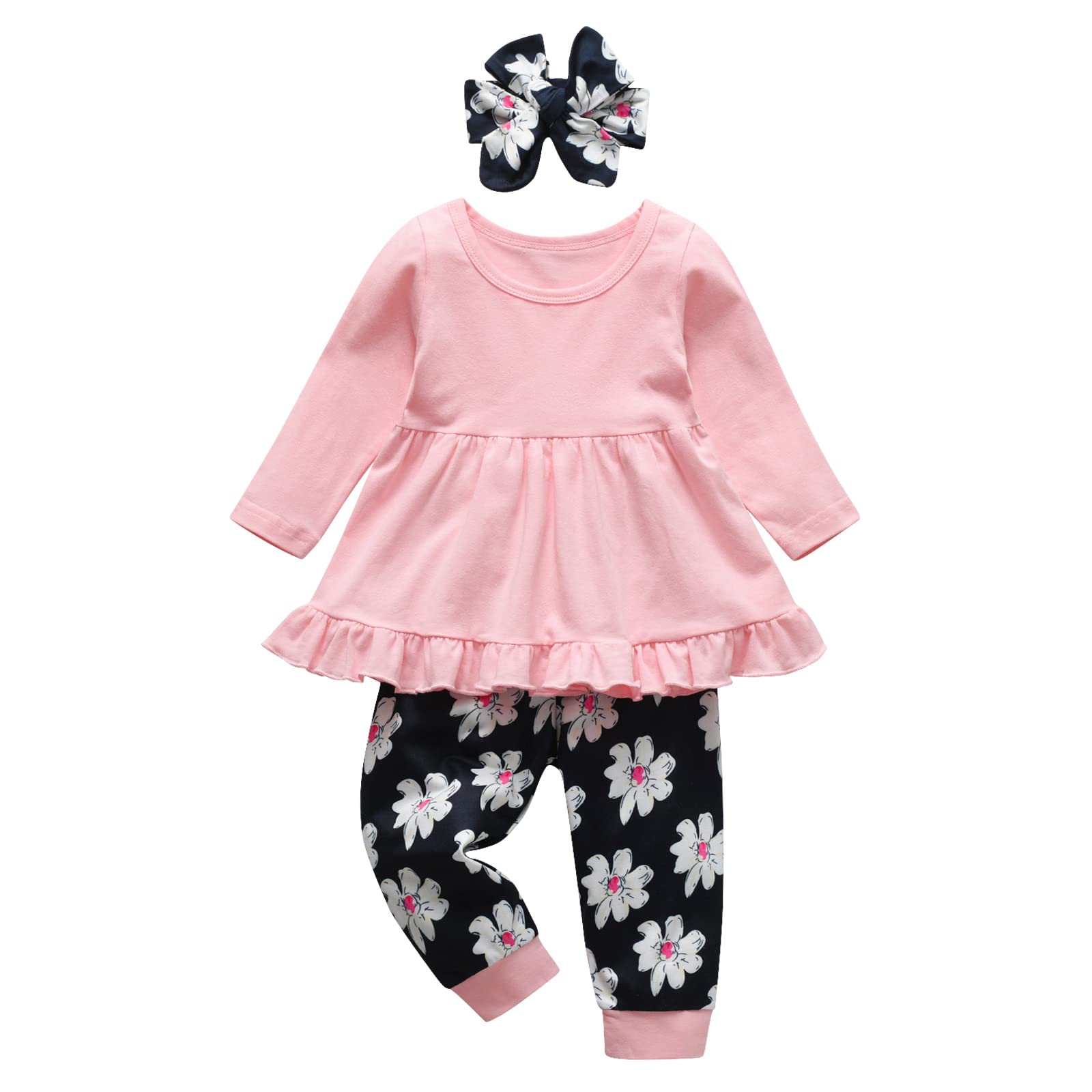 Kulcerry Toddler Baby Girl Clothes Solid Color Long Sleeve Ruffle Tops Floral Pa WBBAPB0BRCHY8B2