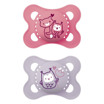 Mam Original Matte Baby Pacifier, Nipple Shape Helps Promote Healthy Oral Development, Sterilizer Case, Girl, 0-6 (Pack Of 2)