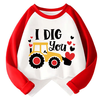 Girls Valentines Day Shirt 5T Toddler Boy I Dig You Heart Long Sleeve Raglan Little Kids Shirts For Valentines Red Tops