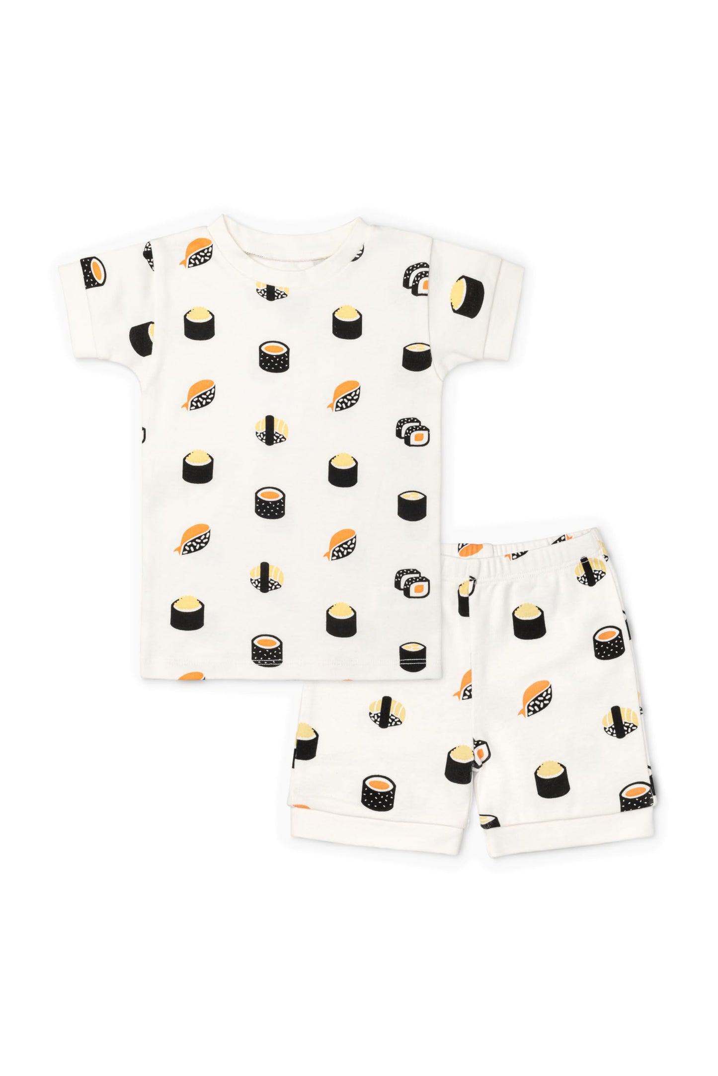 MONICA + ANDY Two-Piece Shorty Pajama Set, Size 4T, Sushi Rolls Design, 100% Organic Toddler Clothes for Girls & Boys, Super Sof